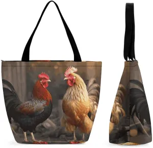 Reusable Shopping Bags for Women Large Grocery Bags Travel Tote Bags Rooster And Chicken Shoulder Bag for Work