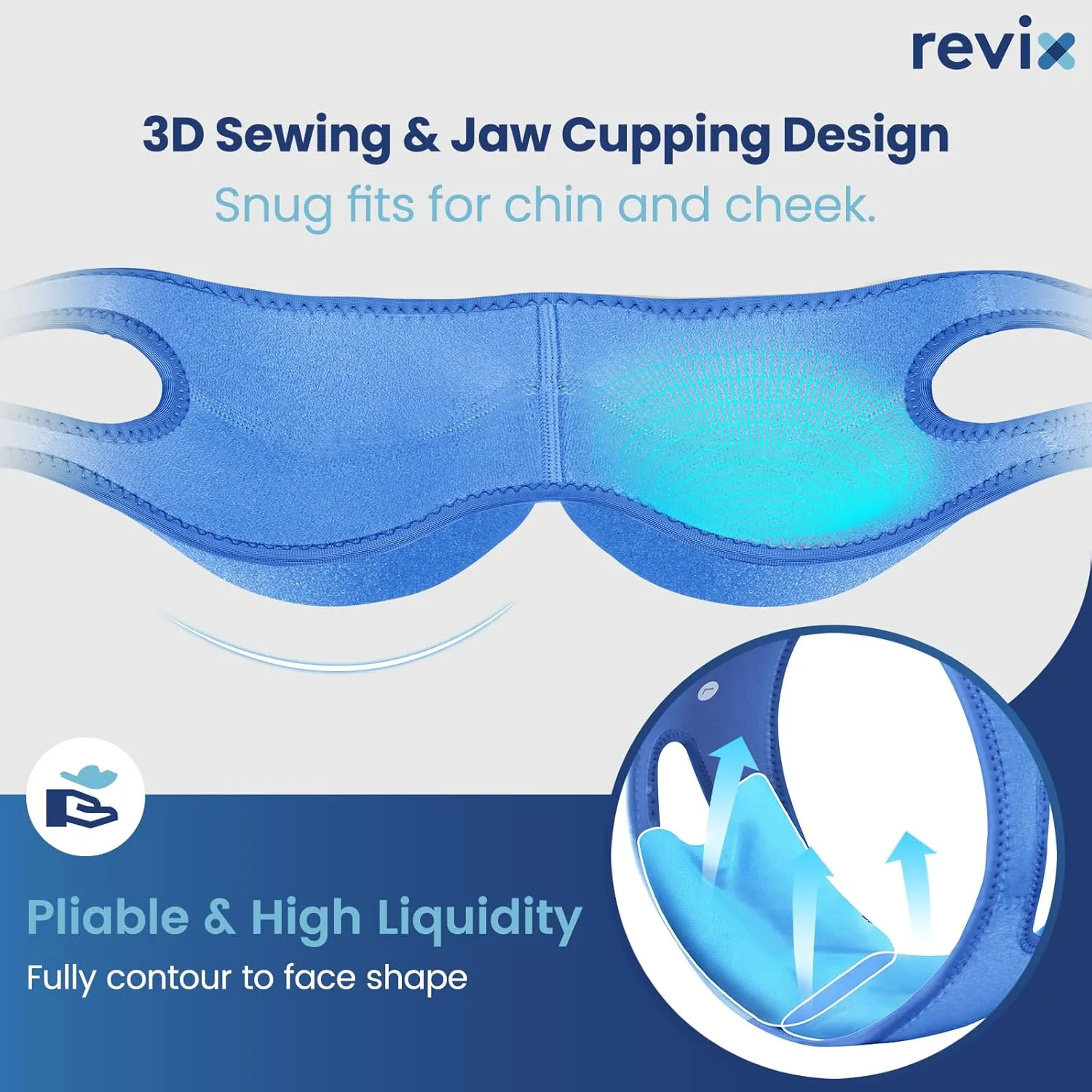 REVIX Face Ice Pack for Wisdom Teeth, 3D Sewing Ice Pack Head Wrap for TMJ Discomfort, Jaw Soreness, Dental Caries and Tooth Extraction, Extra Snug Fit with 4 Hot and Cold Pads, Blue