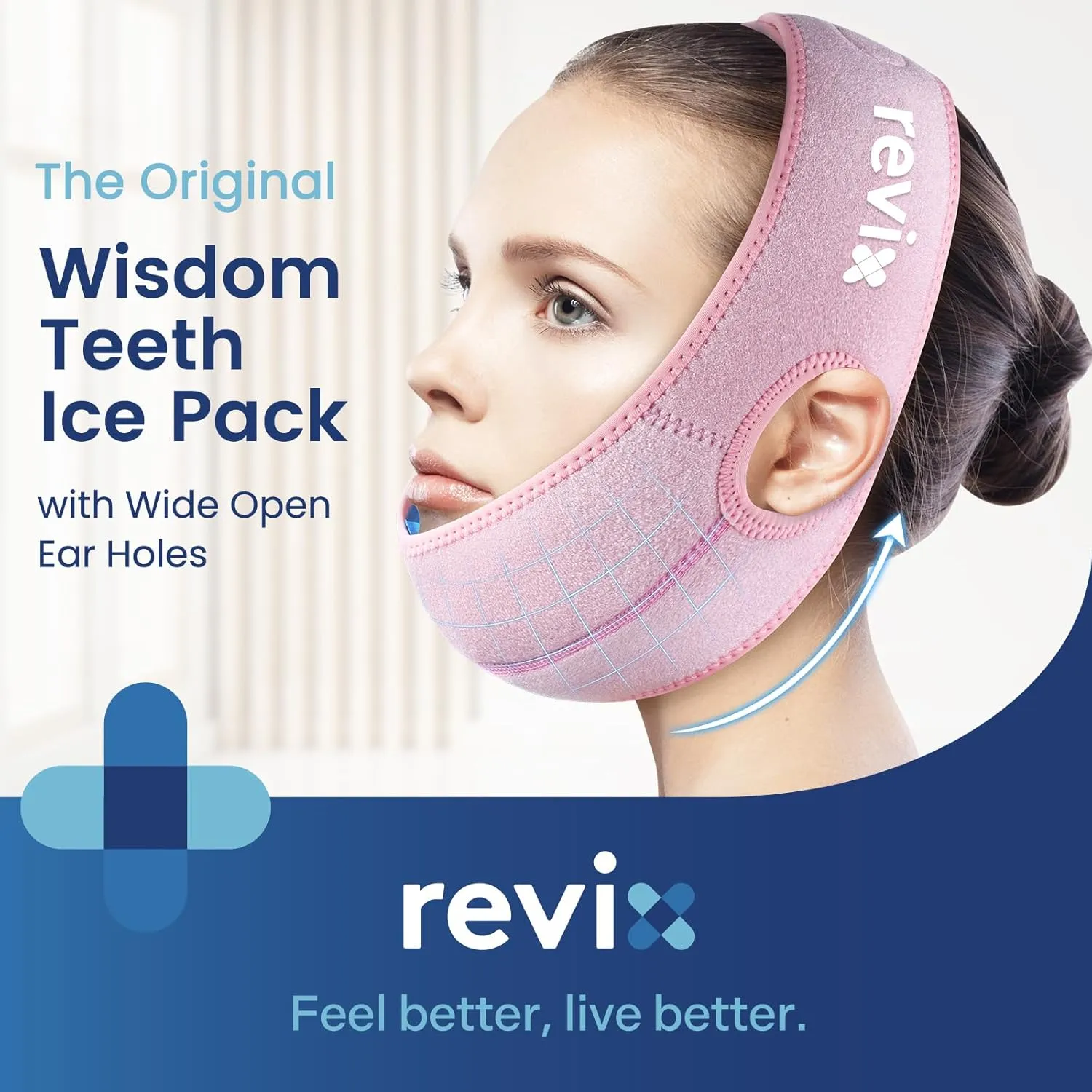 REVIX Wisdom Tooth Ice Pack Wrap with 3D Sewing Design Face Ice Wrap for Jaw, TMJ, Oral Discomfort, Teeth Removal and Dental Implants, Super Snug Fit with 4 Hot Cold Packs Reusable, Pink