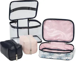 Ricardo Beverly Hills Indio 4-Piece Train Case Set, Assorted Toiletry and Cosmetic Bags with a Variety of Colors and Sizes, Great for Travel And Smaller Bags Fit In Large Clear Bag For Easy Storage