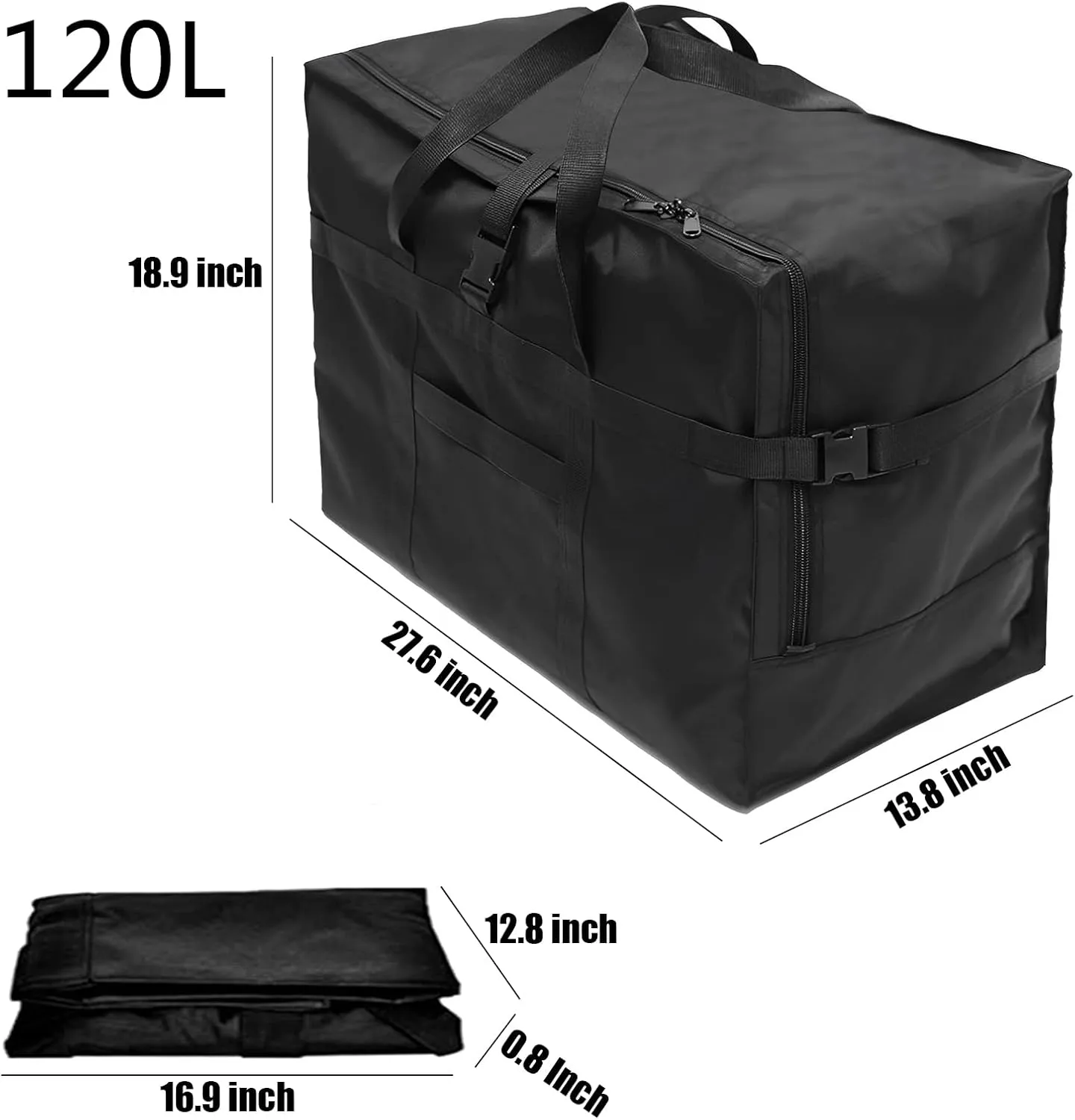 RicoRich 120L Travel Duffel Bag, Foldable Heavy Duty Overnight Bag, Larger Size Carry on Luggage Sport Duffle for Weekender/Vacation/Camping/Beach/Tent(Black)