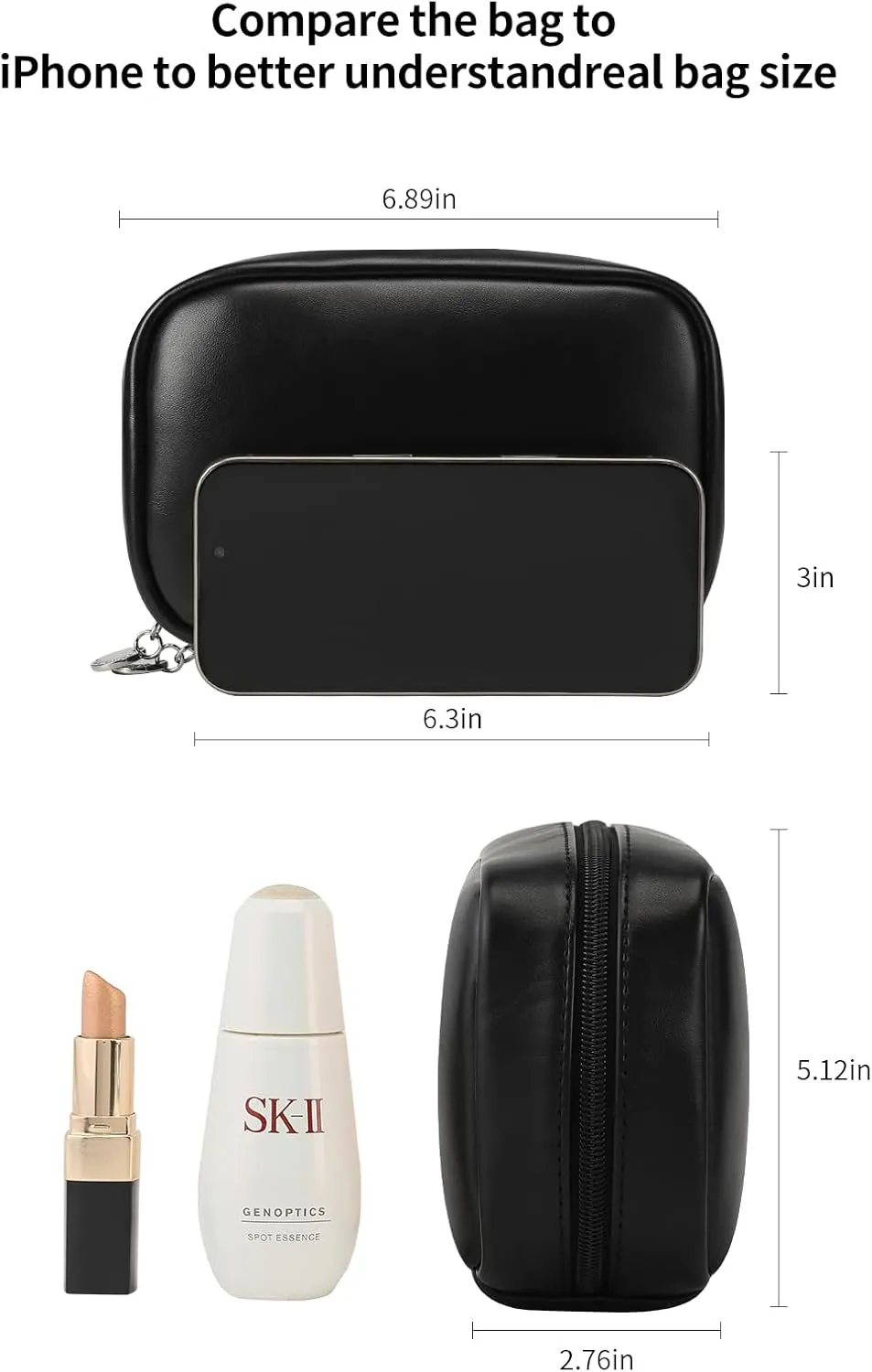 RIGHT AWAY Makeup Bag,Travel Cosmetic Bag Organizer with Zipper,Waterproof Toiletry Bags Makeup Pouch for Purse, Small Make Up Bag &Cases with Compartments for Women Girls（Black）