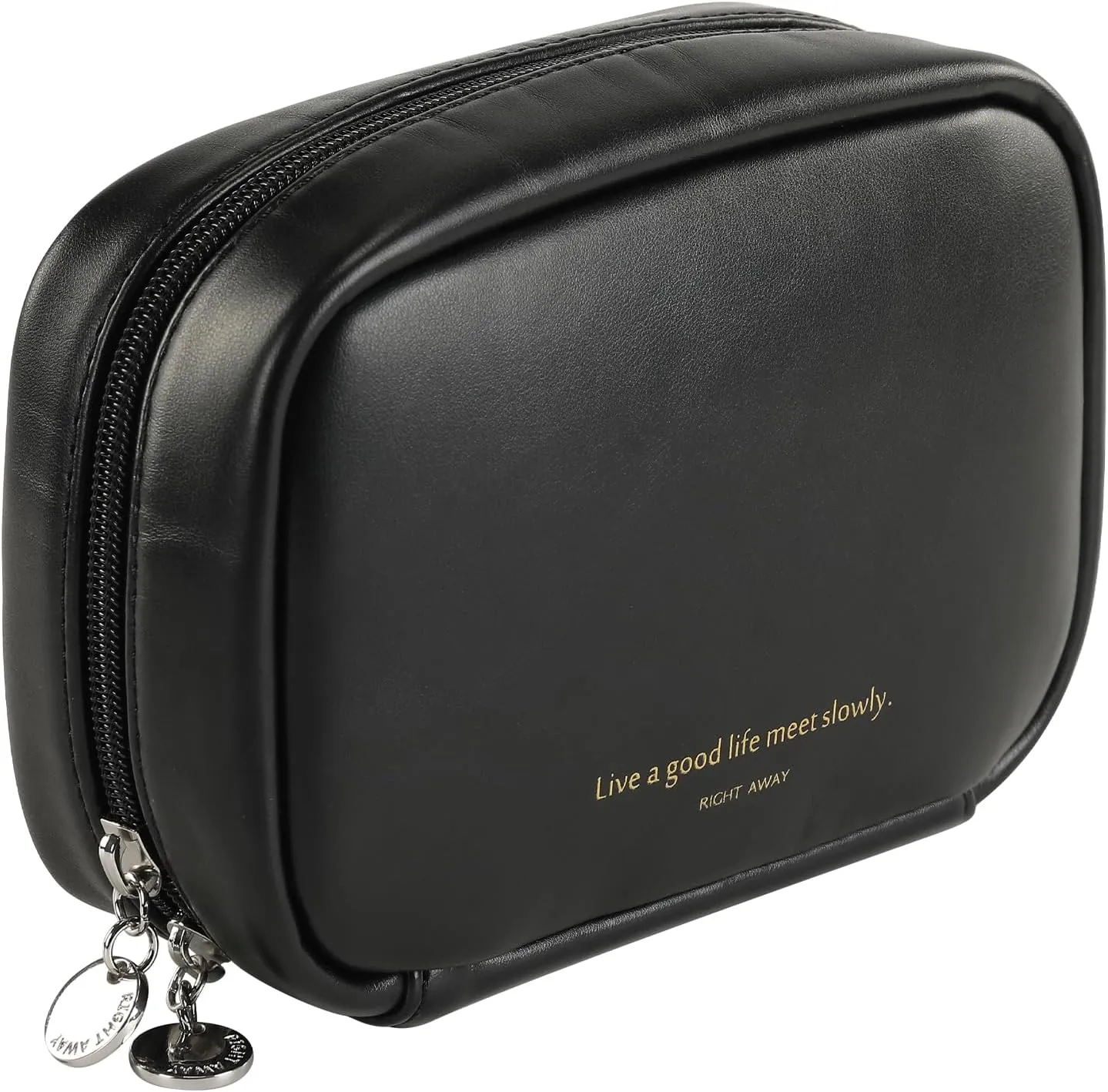 RIGHT AWAY Makeup Bag,Travel Cosmetic Bag Organizer with Zipper,Waterproof Toiletry Bags Makeup Pouch for Purse, Small Make Up Bag &Cases with Compartments for Women Girls（Black）
