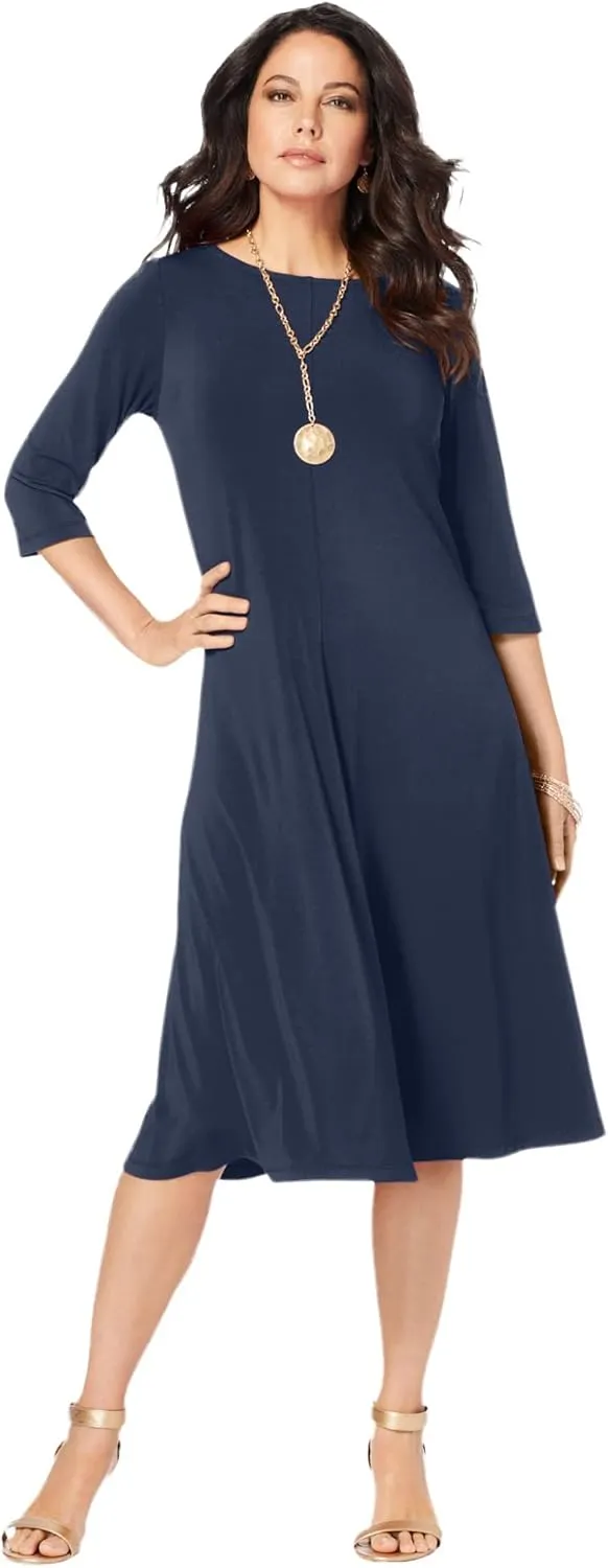 Roaman's Women's Plus Size Ultrasmooth Fabric Boatneck Swing Dress