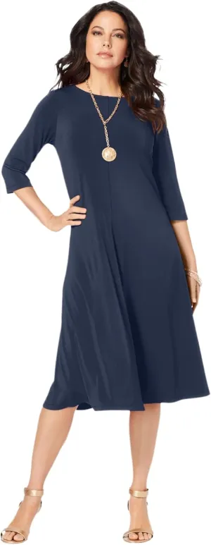 Roaman's Women's Plus Size Ultrasmooth Fabric Boatneck Swing Dress