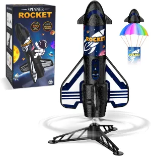 Rocket Launcher for Kids, 200 ft Flight Altitude Self Launching Motorized Rocket Toy with Safety Parachute Land and LED Light, Outdoor Toys Gifts for Ages 6-12 Kids Boys & Girls