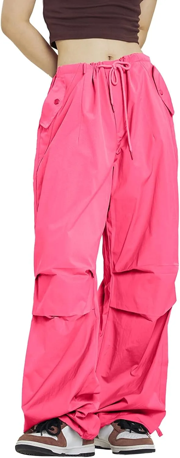 Rolanko Parachute Pants for Girls Y2K Cargo Trousers with Pockets Harajuku Jogger Pants Kids 4-14 Years