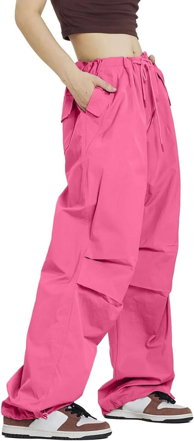 Rolanko Parachute Pants for Girls Y2K Cargo Trousers with Pockets Harajuku Jogger Pants Kids 4-14 Years
