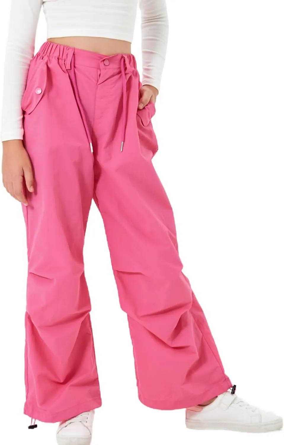 Rolanko Parachute Pants for Girls Y2K Cargo Trousers with Pockets Harajuku Jogger Pants Kids 4-14 Years