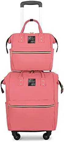 Rolling Backpack Set Diaper Bag Backpack for Women Trolley Bag Wheeled Backpack Weekender Bag Carry On Luggage for Outdoor (Blue), Pink