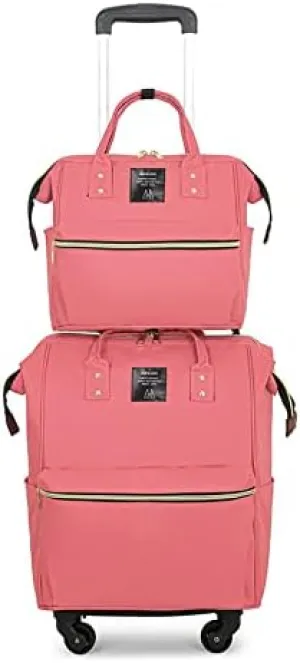 Rolling Backpack Set Diaper Bag Backpack for Women Trolley Bag Wheeled Backpack Weekender Bag Carry On Luggage for Outdoor (Blue), Pink