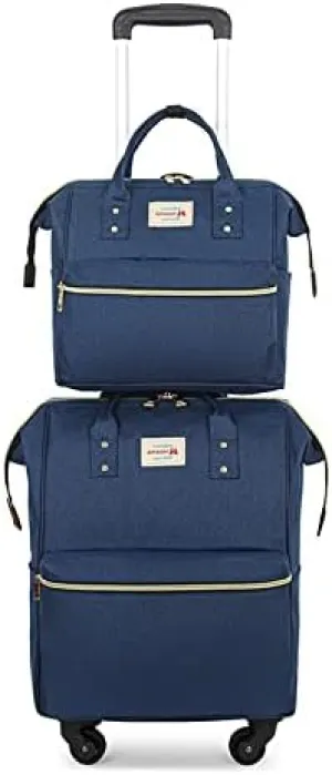 Rolling Backpack Set Diaper Bag Backpack for Women Trolley Bag Wheeled Backpack Weekender Bag Carry On Luggage for Outdoor (Blue)