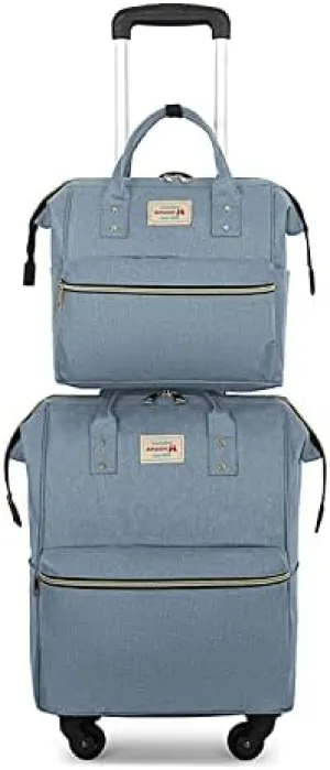 Rolling Backpack Set Diaper Bag Backpack for Women Trolley Bag Wheeled Backpack Weekender Bag Carry On Luggage for Outdoor (Blue)
