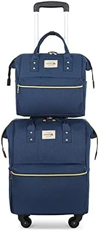 Rolling Backpack Set Diaper Bag Backpack for Women Trolley Bag Wheeled Backpack Weekender Bag Carry On Luggage for Outdoor (Blue)