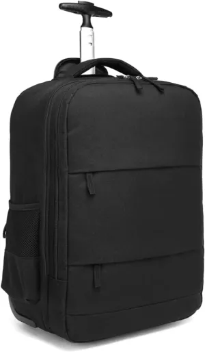 Rolling Backpack,Travel Backpack with Wheels Roller Backpack Wheeled Laptop Backpack Business Backpack Carry on Backpack Flight Approved Fits 17 inch Laptop Backpack with Wheels for Women Men-Black