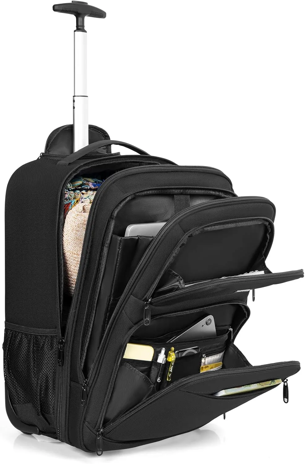 Rolling Business Backpack Fits Up to 18 Inch Laptop Trolley Bag Waterproof Wheeled Travel Bag Black