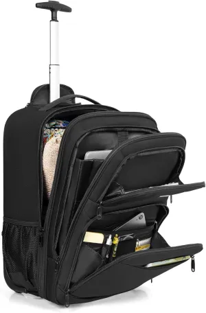 Rolling Business Backpack Fits Up to 18 Inch Laptop Trolley Bag Waterproof Wheeled Travel Bag Black