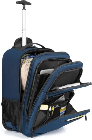 Rolling Business Backpack Fits Up to 18 Inch Laptop Trolley Bag Waterproof Wheeled Travel Bag Blue