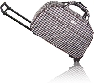 Rolling Duffle Bag with Wheels, 24" Rolling Wheeled Trolley Bag, Carry on Luggage Travel Suitcase Dufflel Bag Tote Carry on Luggage Travel Duffel Bags Overnight Weekender Bag, Gray&White Lattice