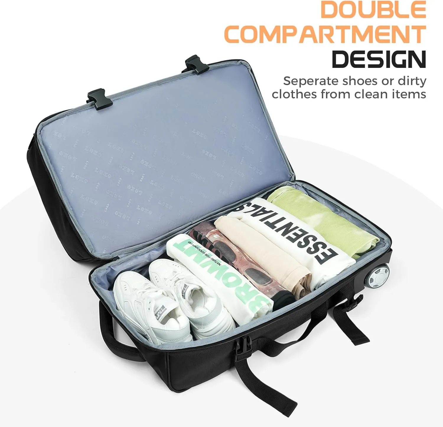 Rolling Duffle Bag With Wheels - 60L Large Wheeled Travel Duffel Bag with Shoe Compartment Water Resistant Duffle Bag for Traveling GYM Overnight Trip Weekender
