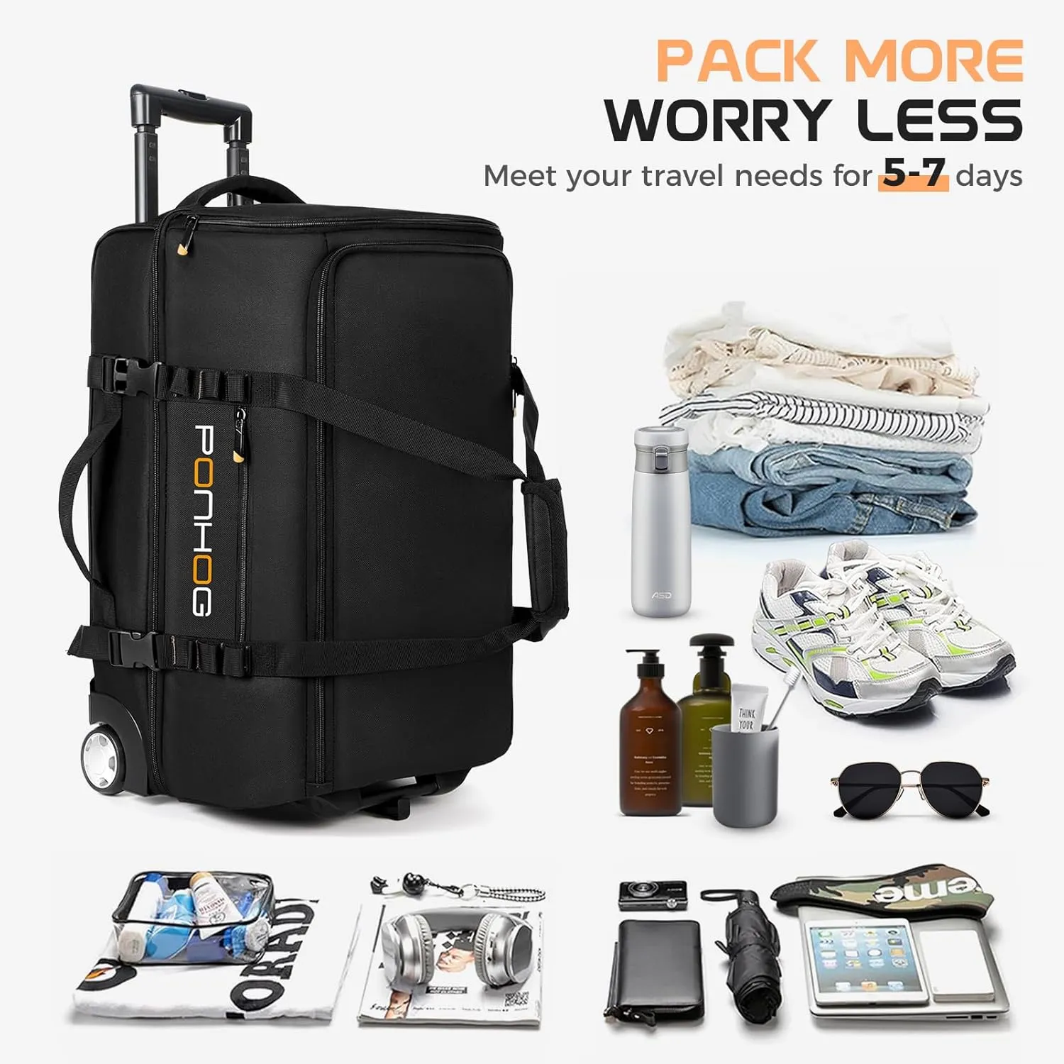 Rolling Duffle Bag With Wheels - 60L Large Wheeled Travel Duffel Bag with Shoe Compartment Water Resistant Duffle Bag for Traveling GYM Overnight Trip Weekender