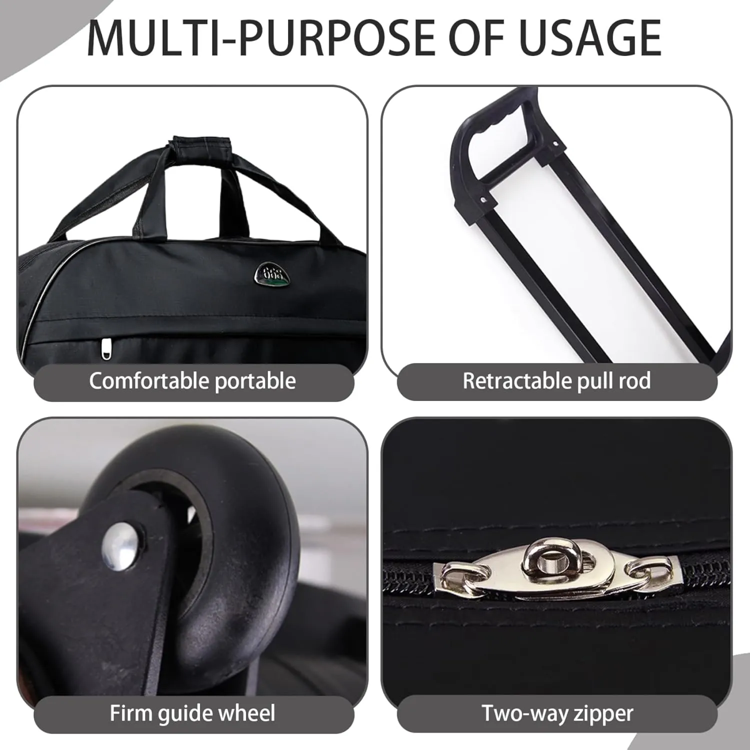 Rolling Duffle Bag with Wheels Large Capacity Wheeled Duffel Bag Waterproof Duffle with Wheels and Handle Carry On Weekender Fashion Travel Bags for Women & Men, Black