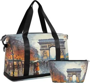 Romantic Streets Duffel Bag Lightweight Carry On Gym Bags for Travel and Weekends, Versatile Overnight Bag with Shoe Compartment