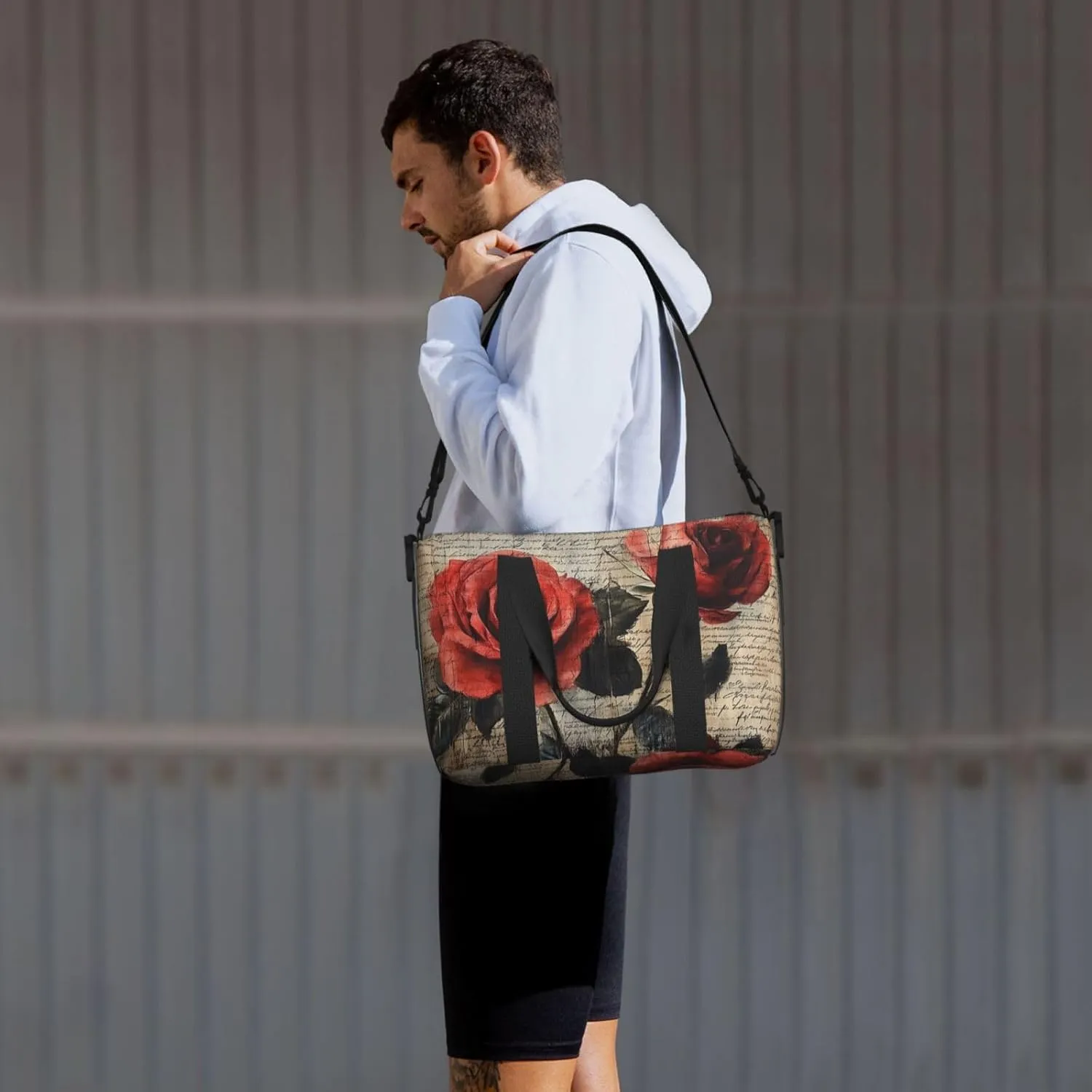 rose art print Travel Duffel Bag, Sports Tote Gym Bag, Swim Pool Bag Large Shoulder Tote Bag for Beach Weekender