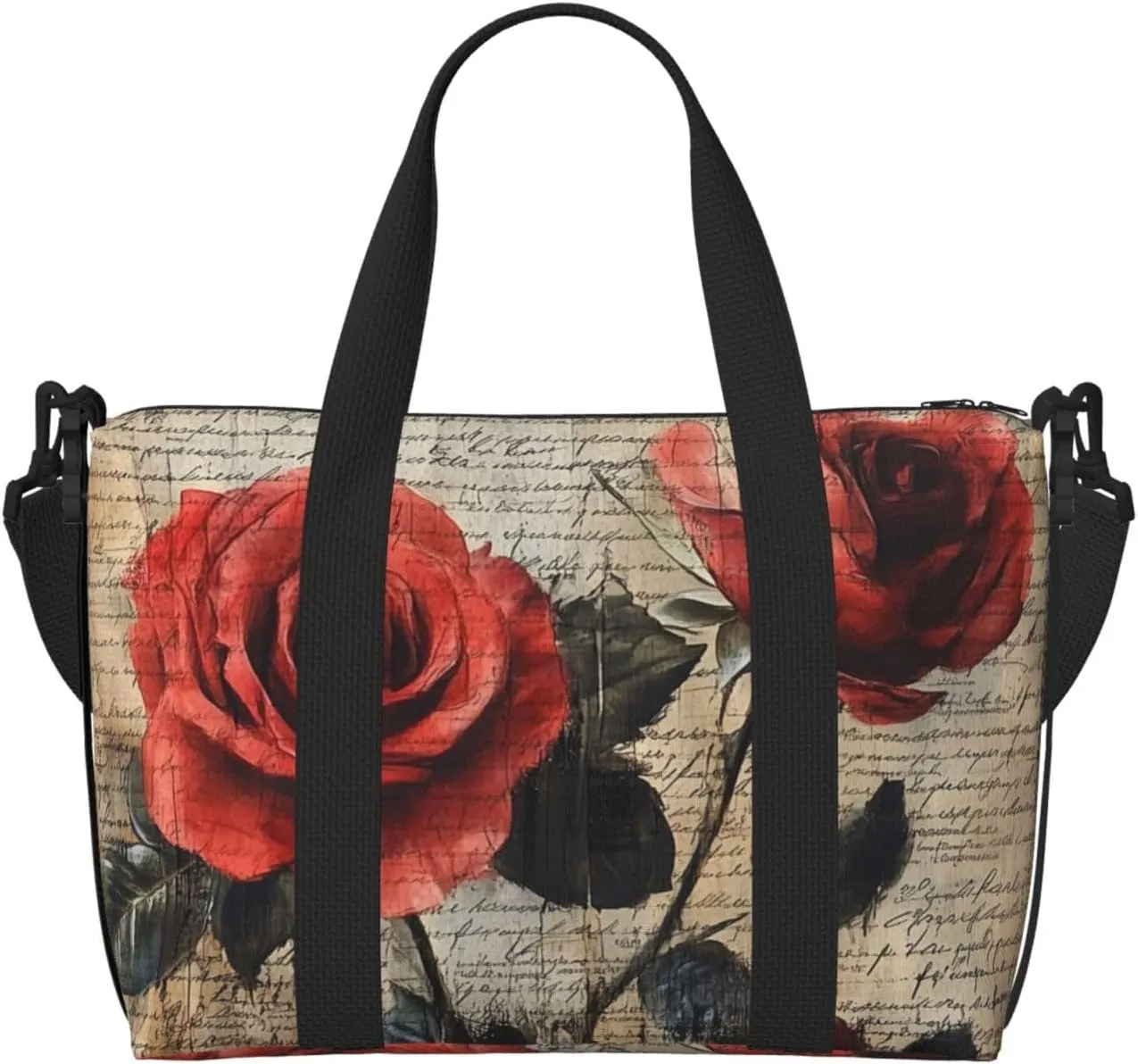 rose art print Travel Duffel Bag, Sports Tote Gym Bag, Swim Pool Bag Large Shoulder Tote Bag for Beach Weekender