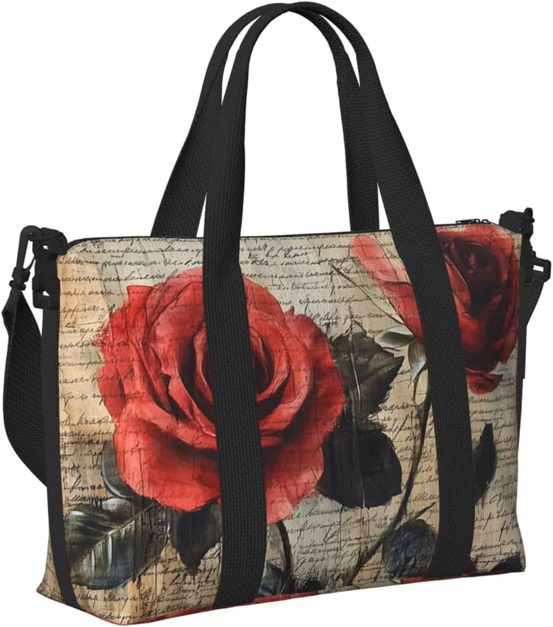 rose art print Travel Duffel Bag, Sports Tote Gym Bag, Swim Pool Bag Large Shoulder Tote Bag for Beach Weekender