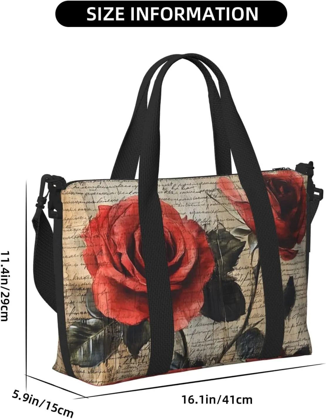 rose art print Travel Duffel Bag, Sports Tote Gym Bag, Swim Pool Bag Large Shoulder Tote Bag for Beach Weekender