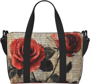 rose art print Travel Duffel Bag, Sports Tote Gym Bag, Swim Pool Bag Large Shoulder Tote Bag for Beach Weekender