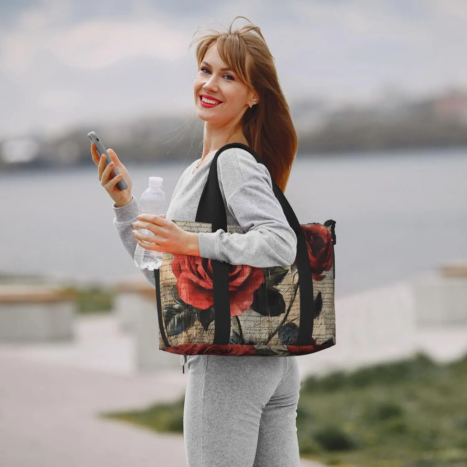 rose art print Travel Duffel Bag, Sports Tote Gym Bag, Swim Pool Bag Large Shoulder Tote Bag for Beach Weekender