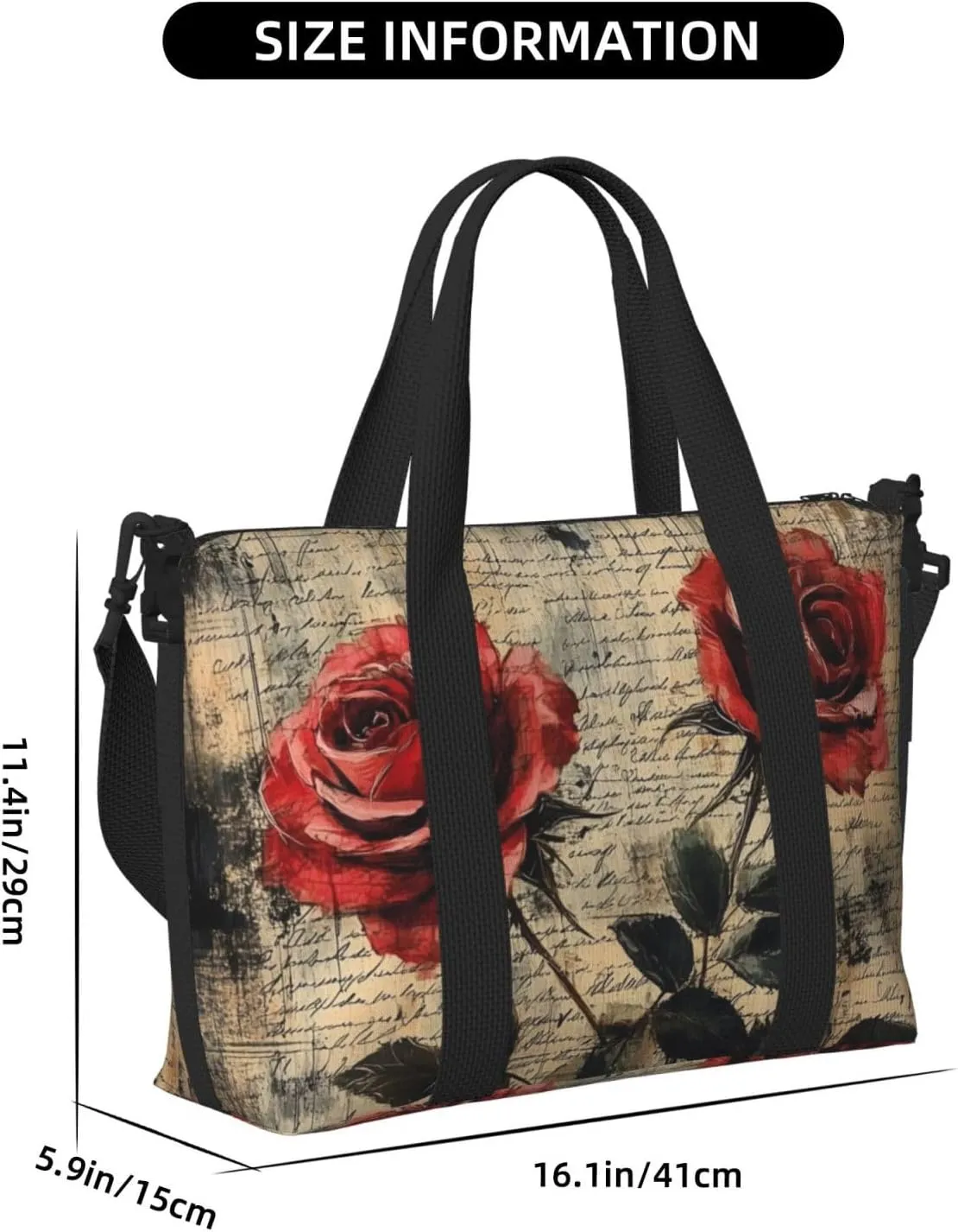 rose paper print Travel Duffel Bag, Sports Tote Gym Bag, Swim Pool Bag Large Shoulder Tote Bag for Beach Weekender