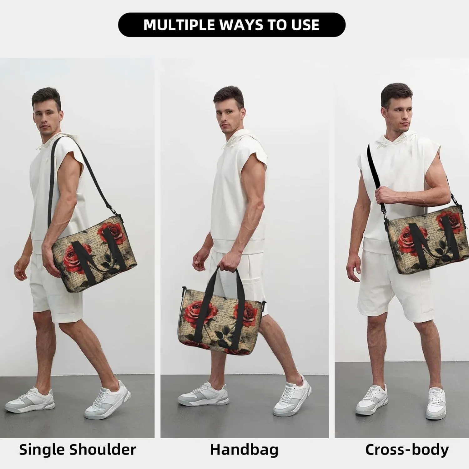 rose paper print Travel Duffel Bag, Sports Tote Gym Bag, Swim Pool Bag Large Shoulder Tote Bag for Beach Weekender