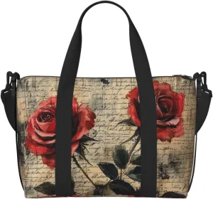 rose paper print Travel Duffel Bag, Sports Tote Gym Bag, Swim Pool Bag Large Shoulder Tote Bag for Beach Weekender