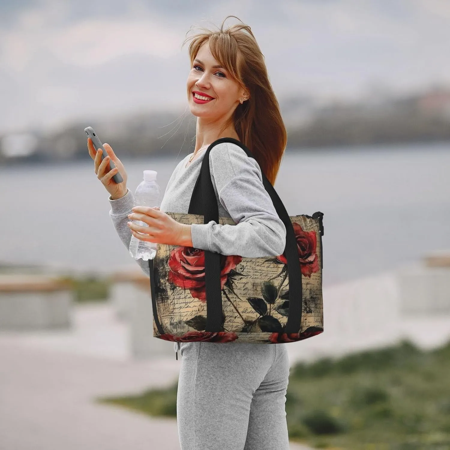 rose paper print Travel Duffel Bag, Sports Tote Gym Bag, Swim Pool Bag Large Shoulder Tote Bag for Beach Weekender