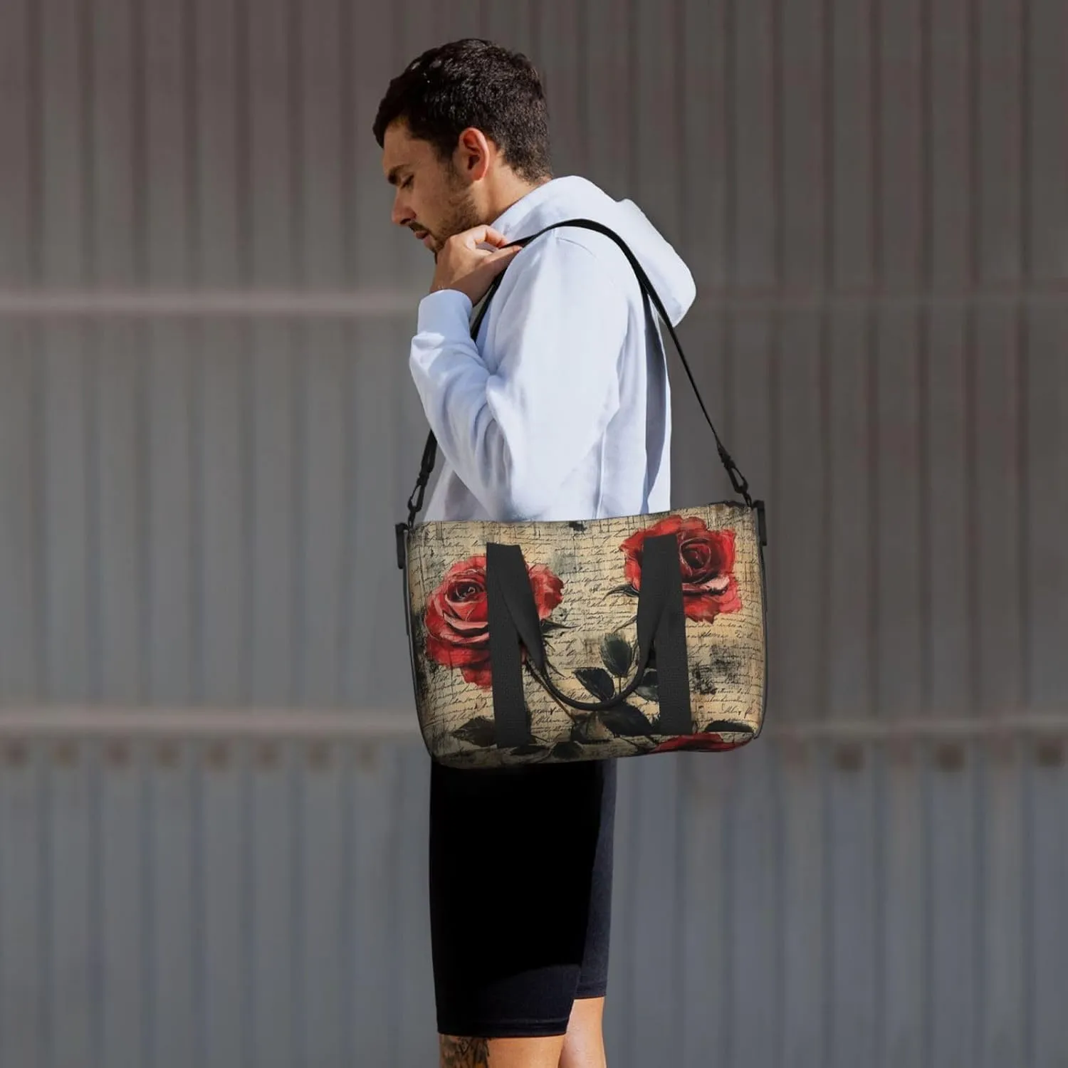 rose paper print Travel Duffel Bag, Sports Tote Gym Bag, Swim Pool Bag Large Shoulder Tote Bag for Beach Weekender
