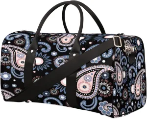 Rose Quartz And Serenity Paisley Pattern Travel Duffel Bag, Foldable Sport Gym Tote Bag, Waterproof Weekender Overnight Bag with Shoulder Strap, Carry On Luggage Handbag for Men and Women