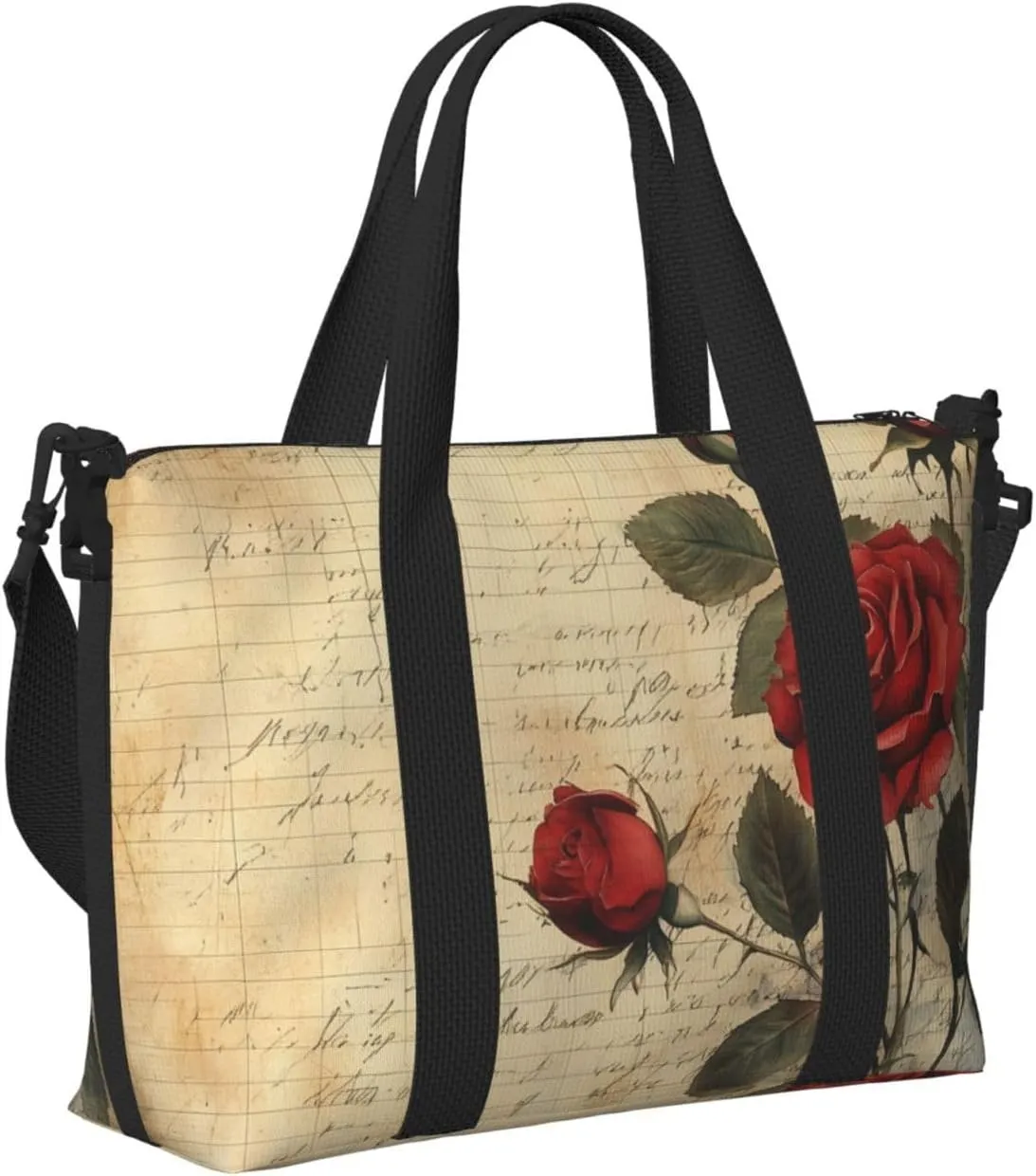 rose red black print Travel Duffel Bag, Sports Tote Gym Bag, Swim Pool Bag Large Shoulder Tote Bag for Beach Weekender
