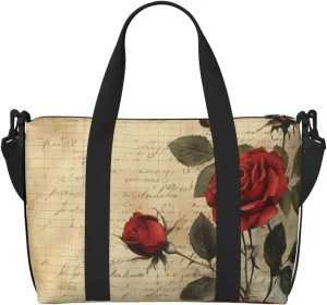 rose red black print Travel Duffel Bag, Sports Tote Gym Bag, Swim Pool Bag Large Shoulder Tote Bag for Beach Weekender