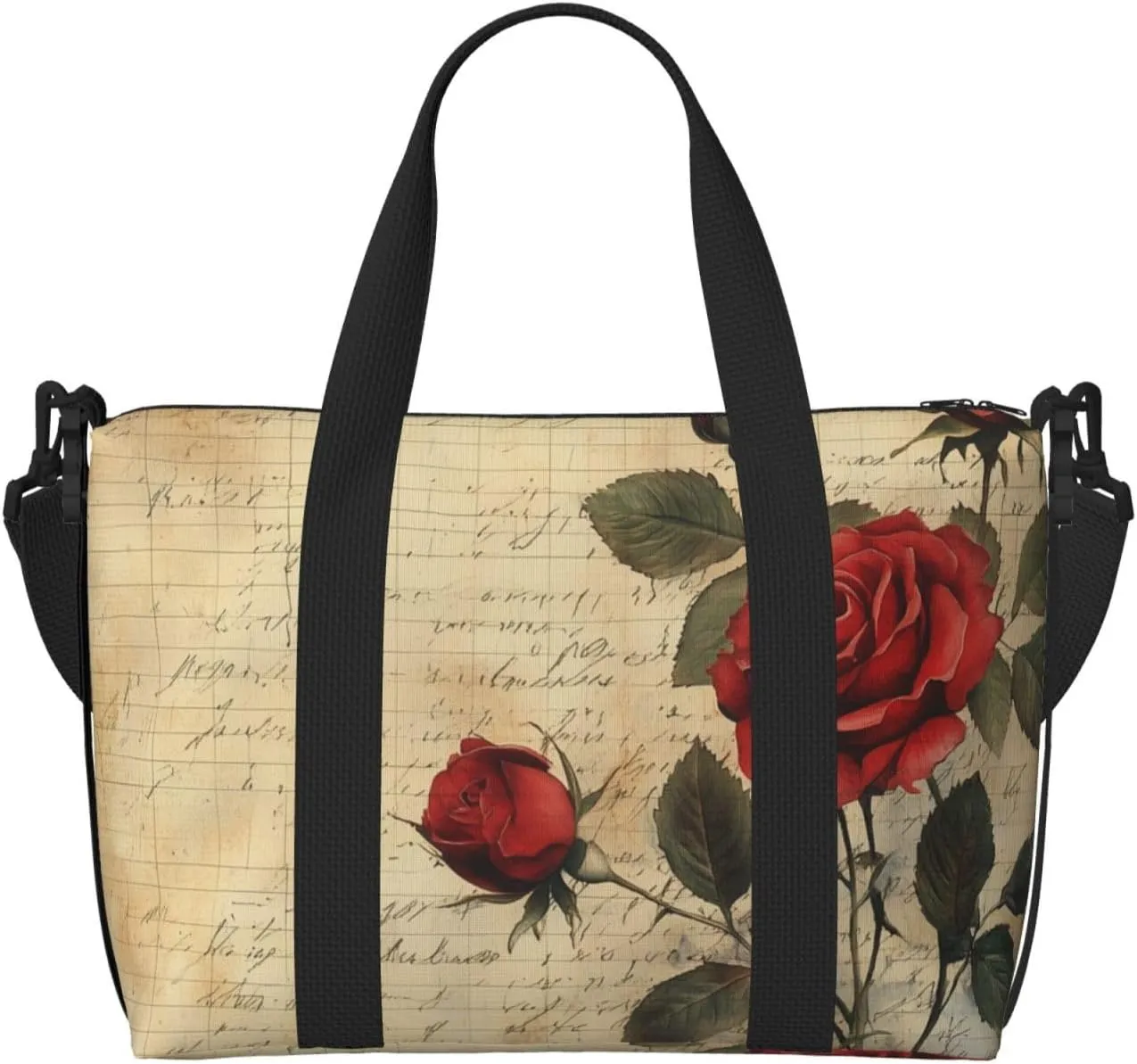 rose red black print Travel Duffel Bag, Sports Tote Gym Bag, Swim Pool Bag Large Shoulder Tote Bag for Beach Weekender