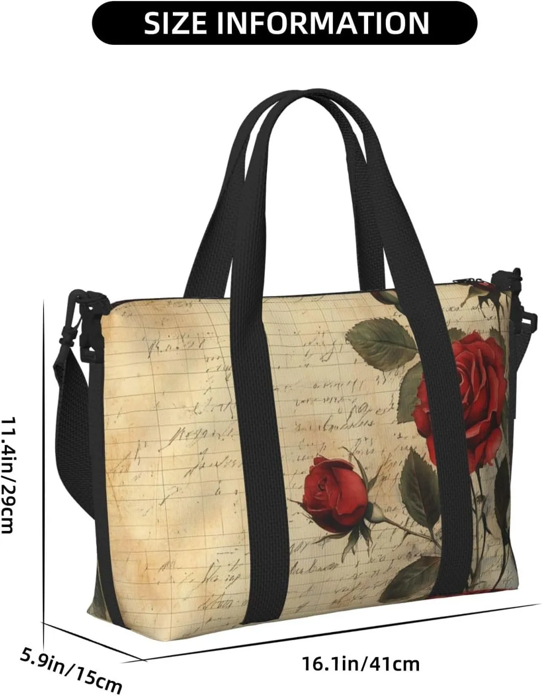 rose red black print Travel Duffel Bag, Sports Tote Gym Bag, Swim Pool Bag Large Shoulder Tote Bag for Beach Weekender