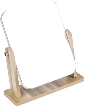 Rotating Makeup Mirror Led Light Wooden Frame Stylish Desktop Mirror Great for Women's Vanity