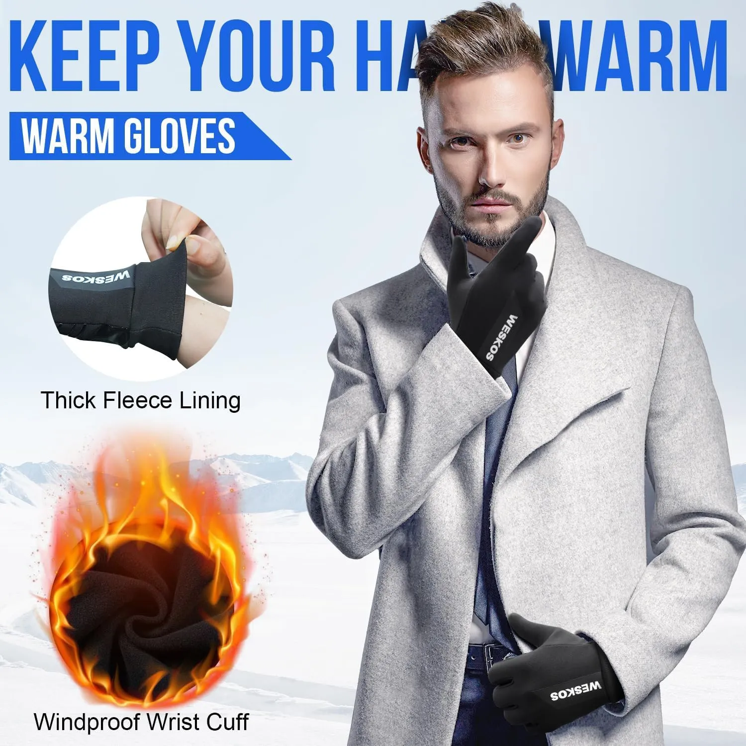 Running Gloves for Men Women Gloves with Touchscreen Fingers Anti-Slip Lightweight Fleece Lining for Winter Cold Weather Warm Hiking Running