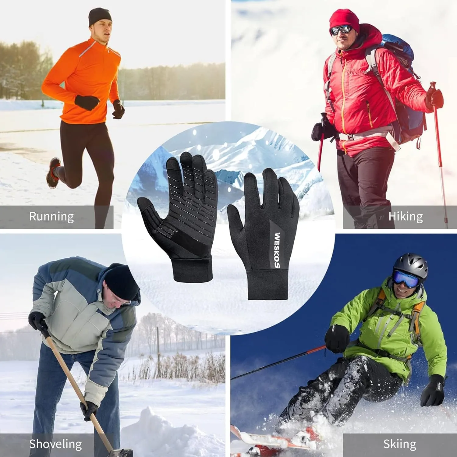 Running Gloves for Men Women Gloves with Touchscreen Fingers Anti-Slip Lightweight Fleece Lining for Winter Cold Weather Warm Hiking Running