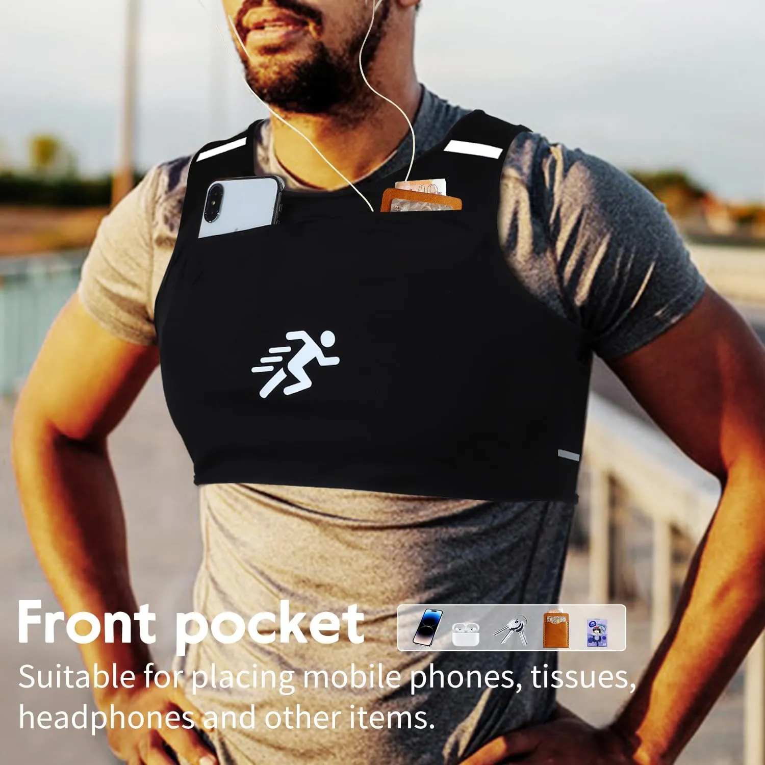Running Vest Chest Running Sport Gear for Outdoor Sports Gym Sports Bra Vest with Reflective Strip for Men Women