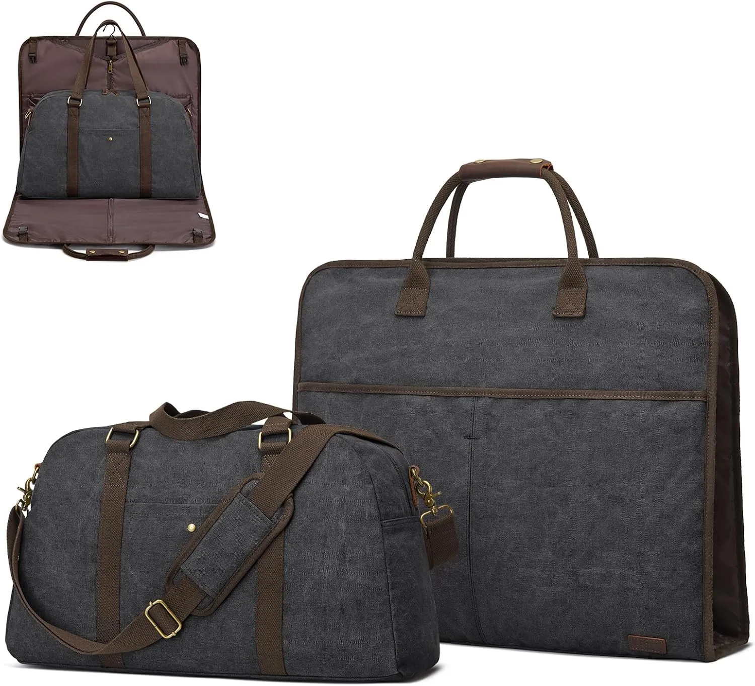 S-ZONE Canvas Travel Garment Duffle Bag Suit Bags for Men Women Travel 2 in 1 Large Carry On Weekend Hanging Clothes Suitcase