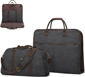 S-ZONE Canvas Travel Garment Duffle Bag Suit Bags for Men Women Travel 2 in 1 Large Carry On Weekend Hanging Clothes Suitcase