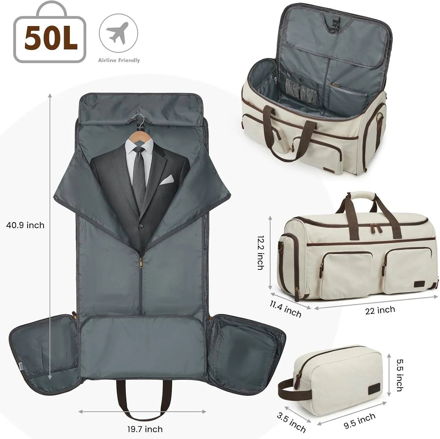 S-ZONE Garment Bag for Travel Carry on Duffle Bag for Men Travel Convertible Suit Luggage Hanging Suitcase 50L